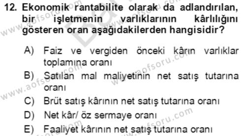 Verimlilik Yönetimi Dersi 2021 - 2022 Yılı (Final) Dönem Sonu Sınavı 12. Soru