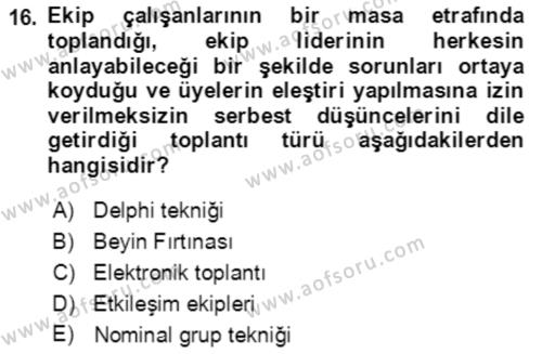 Verimlilik Yönetimi Dersi 2022 - 2023 Yılı Yaz Okulu Sınavı 16. Soru