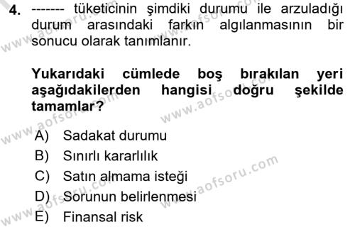 Tüketim Bilinci ve Bilinçli Tüketici Dersi 2018 - 2019 Yılı 3 Ders Sınavı 4. Soru