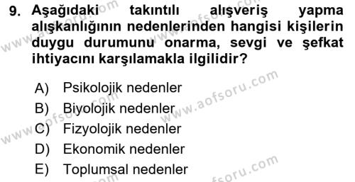 Tüketim Bilinci ve Bilinçli Tüketici Dersi 2018 - 2019 Yılı 3 Ders Sınavı 9. Soru