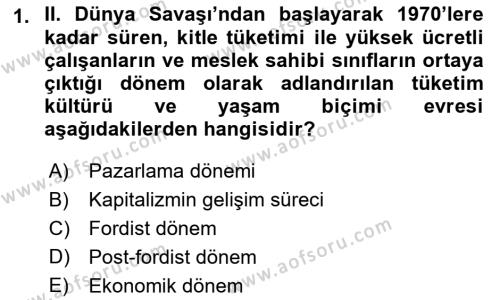 Tüketim Bilinci ve Bilinçli Tüketici Dersi 2018 - 2019 Yılı (Vize) Ara Sınavı 1. Soru