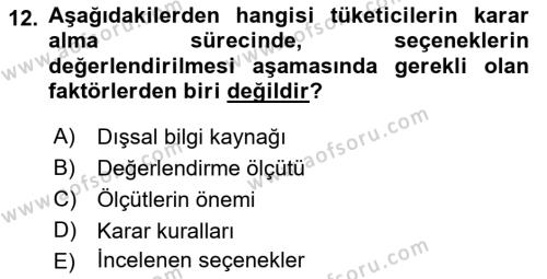 Tüketim Bilinci ve Bilinçli Tüketici Dersi 2018 - 2019 Yılı (Vize) Ara Sınavı 12. Soru