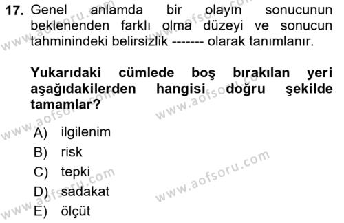 Tüketim Bilinci ve Bilinçli Tüketici Dersi 2018 - 2019 Yılı (Vize) Ara Sınavı 17. Soru