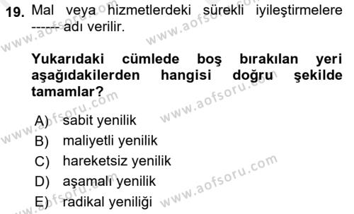 Tüketim Bilinci ve Bilinçli Tüketici Dersi 2018 - 2019 Yılı (Vize) Ara Sınavı 19. Soru