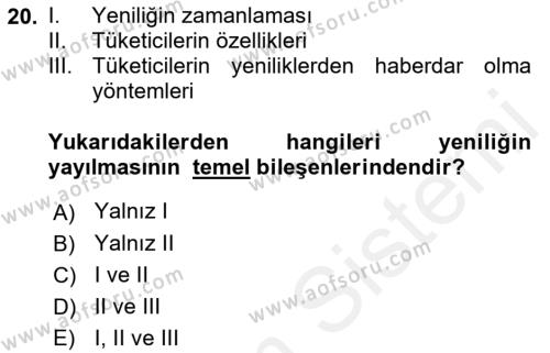 Tüketim Bilinci ve Bilinçli Tüketici Dersi 2018 - 2019 Yılı (Vize) Ara Sınavı 20. Soru