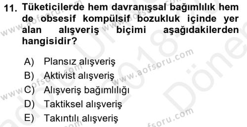 Tüketim Bilinci ve Bilinçli Tüketici Dersi 2018 - 2019 Yılı (Final) Dönem Sonu Sınavı 11. Soru