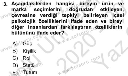 Tüketim Bilinci ve Bilinçli Tüketici Dersi 2020 - 2021 Yılı Yaz Okulu Sınavı 3. Soru