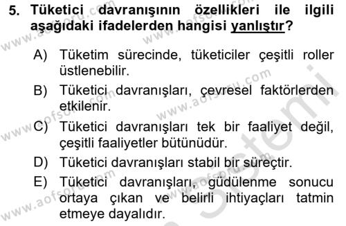 Tüketim Bilinci ve Bilinçli Tüketici Dersi 2020 - 2021 Yılı Yaz Okulu Sınavı 5. Soru