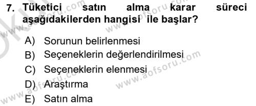 Tüketim Bilinci ve Bilinçli Tüketici Dersi 2020 - 2021 Yılı Yaz Okulu Sınavı 7. Soru