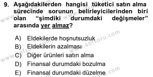 Tüketim Bilinci ve Bilinçli Tüketici Dersi 2020 - 2021 Yılı Yaz Okulu Sınavı 9. Soru