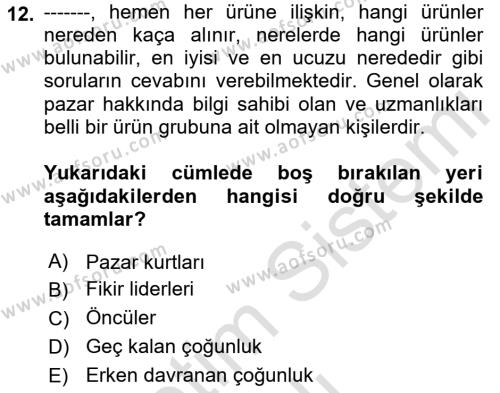 Tüketim Bilinci ve Bilinçli Tüketici Dersi 2021 - 2022 Yılı (Vize) Ara Sınavı 12. Soru