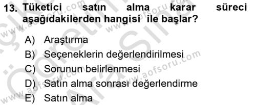 Tüketim Bilinci ve Bilinçli Tüketici Dersi 2021 - 2022 Yılı (Vize) Ara Sınavı 13. Soru