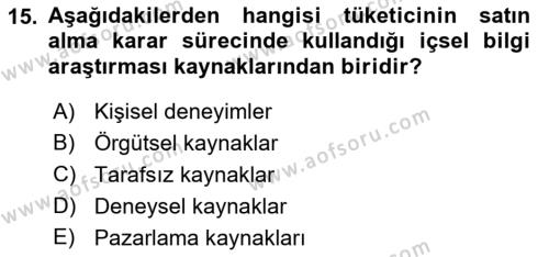 Tüketim Bilinci ve Bilinçli Tüketici Dersi 2021 - 2022 Yılı (Vize) Ara Sınavı 15. Soru