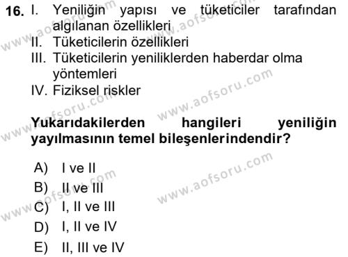 Tüketim Bilinci ve Bilinçli Tüketici Dersi 2021 - 2022 Yılı (Vize) Ara Sınavı 16. Soru