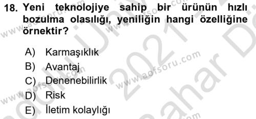 Tüketim Bilinci ve Bilinçli Tüketici Dersi 2021 - 2022 Yılı (Vize) Ara Sınavı 18. Soru