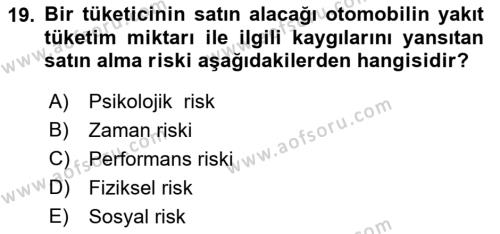 Tüketim Bilinci ve Bilinçli Tüketici Dersi 2021 - 2022 Yılı (Vize) Ara Sınavı 19. Soru