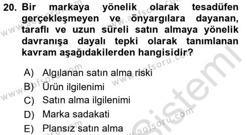 Tüketim Bilinci ve Bilinçli Tüketici Dersi 2021 - 2022 Yılı (Vize) Ara Sınavı 20. Soru