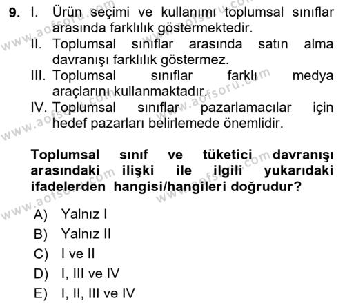 Tüketim Bilinci ve Bilinçli Tüketici Dersi 2021 - 2022 Yılı (Vize) Ara Sınavı 9. Soru