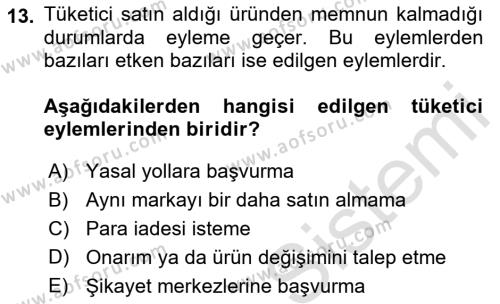 Tüketim Bilinci ve Bilinçli Tüketici Dersi 2021 - 2022 Yılı (Final) Dönem Sonu Sınavı 13. Soru