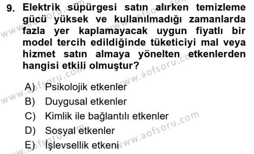 Tüketim Bilinci ve Bilinçli Tüketici Dersi 2021 - 2022 Yılı (Final) Dönem Sonu Sınavı 9. Soru