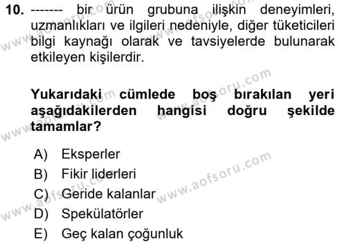 Tüketim Bilinci ve Bilinçli Tüketici Dersi 2022 - 2023 Yılı Yaz Okulu Sınavı 10. Soru