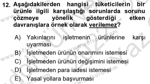 Tüketim Bilinci ve Bilinçli Tüketici Dersi 2022 - 2023 Yılı Yaz Okulu Sınavı 12. Soru