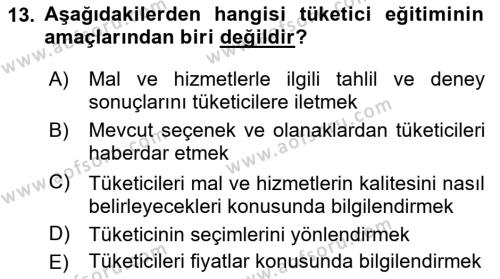 Tüketim Bilinci ve Bilinçli Tüketici Dersi 2022 - 2023 Yılı Yaz Okulu Sınavı 13. Soru