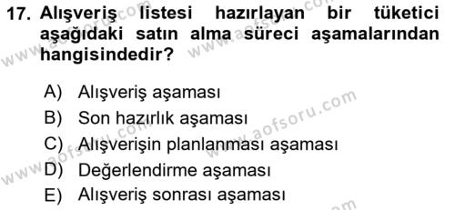 Tüketim Bilinci ve Bilinçli Tüketici Dersi 2022 - 2023 Yılı Yaz Okulu Sınavı 17. Soru