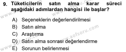 Tüketim Bilinci ve Bilinçli Tüketici Dersi 2022 - 2023 Yılı Yaz Okulu Sınavı 9. Soru