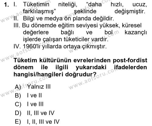 Tüketim Bilinci ve Bilinçli Tüketici Dersi 2023 - 2024 Yılı (Vize) Ara Sınavı 1. Soru