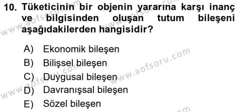 Tüketim Bilinci ve Bilinçli Tüketici Dersi 2023 - 2024 Yılı (Vize) Ara Sınavı 10. Soru