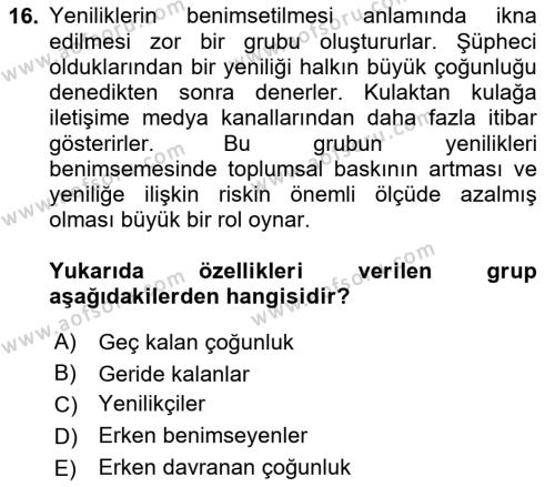 Tüketim Bilinci ve Bilinçli Tüketici Dersi 2023 - 2024 Yılı (Vize) Ara Sınavı 16. Soru