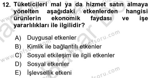 Tüketim Bilinci ve Bilinçli Tüketici Dersi 2023 - 2024 Yılı (Final) Dönem Sonu Sınavı 12. Soru