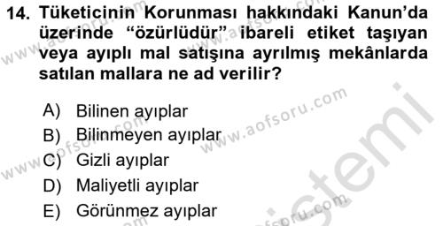 Tüketim Bilinci ve Bilinçli Tüketici Dersi 2023 - 2024 Yılı (Final) Dönem Sonu Sınavı 14. Soru