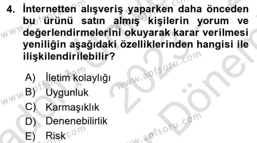 Tüketim Bilinci ve Bilinçli Tüketici Dersi 2023 - 2024 Yılı (Final) Dönem Sonu Sınavı 4. Soru