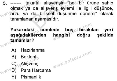 Tüketim Bilinci ve Bilinçli Tüketici Dersi 2023 - 2024 Yılı (Final) Dönem Sonu Sınavı 5. Soru