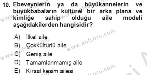 Toplumsal Yaşamda Aile Dersi 2021 - 2022 Yılı (Vize) Ara Sınavı 10. Soru