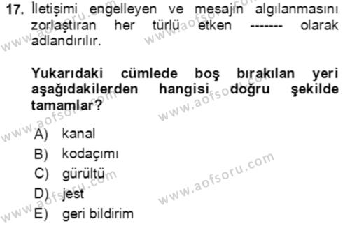 Toplumsal Yaşamda Aile Dersi 2021 - 2022 Yılı (Vize) Ara Sınavı 17. Soru