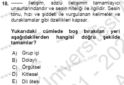 Toplumsal Yaşamda Aile Dersi 2021 - 2022 Yılı (Vize) Ara Sınavı 18. Soru