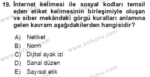 Toplumsal Yaşamda Aile Dersi 2021 - 2022 Yılı (Vize) Ara Sınavı 19. Soru