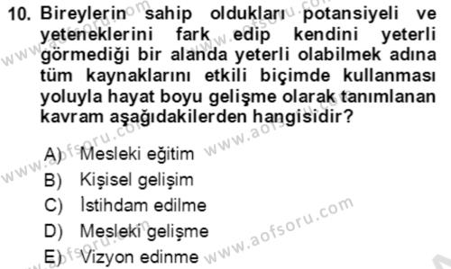 Toplumsal Yaşamda Aile Dersi 2021 - 2022 Yılı (Final) Dönem Sonu Sınavı 10. Soru