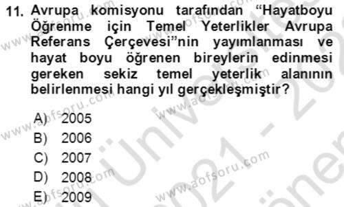 Toplumsal Yaşamda Aile Dersi 2021 - 2022 Yılı (Final) Dönem Sonu Sınavı 11. Soru