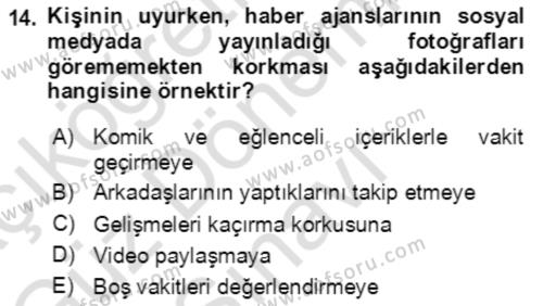 Toplumsal Yaşamda Aile Dersi 2021 - 2022 Yılı (Final) Dönem Sonu Sınavı 14. Soru