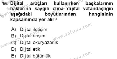 Toplumsal Yaşamda Aile Dersi 2021 - 2022 Yılı (Final) Dönem Sonu Sınavı 15. Soru