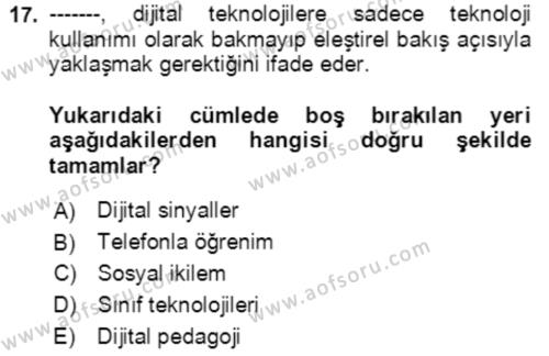 Toplumsal Yaşamda Aile Dersi 2021 - 2022 Yılı (Final) Dönem Sonu Sınavı 17. Soru