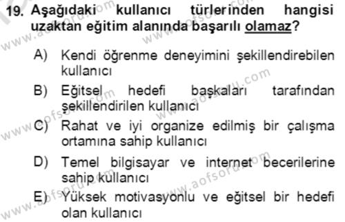 Toplumsal Yaşamda Aile Dersi 2021 - 2022 Yılı (Final) Dönem Sonu Sınavı 19. Soru