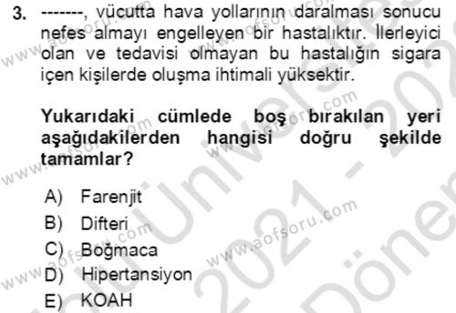 Toplumsal Yaşamda Aile Dersi 2021 - 2022 Yılı (Final) Dönem Sonu Sınavı 3. Soru