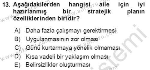 Toplumsal Yaşamda Aile Dersi 2021 - 2022 Yılı Yaz Okulu Sınavı 13. Soru