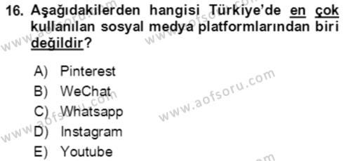 Toplumsal Yaşamda Aile Dersi 2021 - 2022 Yılı Yaz Okulu Sınavı 16. Soru