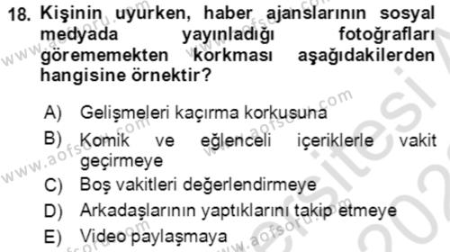 Toplumsal Yaşamda Aile Dersi 2021 - 2022 Yılı Yaz Okulu Sınavı 18. Soru